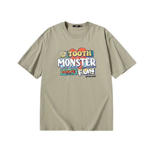 Fun Colorful monogram print loose sleeved cotton T-shirt
