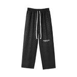 Chequered jacquard English letter printed loose straight leg drawstring casual pants