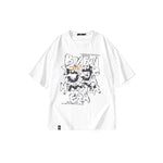 Street-style alphabet graffiti print loose crew neck sleeved cotton T-shirt