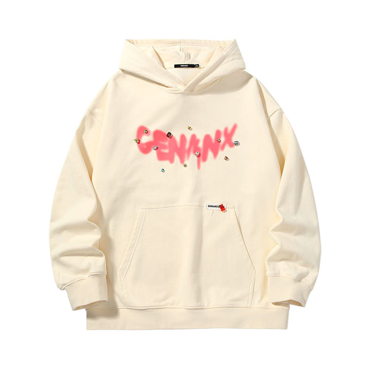 【GENANX2024NEW】Far infrared self-heating constant warm leather street style crystal candy diamond LOGO printed fleece lining hoodie