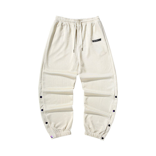 Street sports style letter label open and close self-adjusting laser buckle leg casual pants