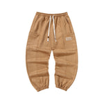 Cargo style solid color multi-pocket drawstring waistband suede bunched feet casual pants
