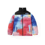 Color contrast splicing dazzling ink print down sleeve white duck down jacket