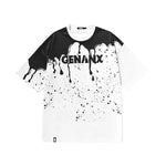 Black and white graffiti letters splash-ink printed space cotton drop sleeve T-shirt
