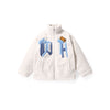 Alphabet embroidered stand-up collar with shoulder sleeve lamb fleece fleece beige white quilted coat