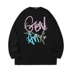 Glitz spray-painted graffiti letter-print loose shoulder neck hoodie