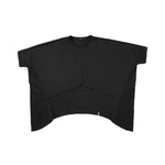 Simple style extra loose irregular patchwork round neck bat-sleeve black T-shirt