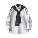Deconstructed wind exotic material color stripes fun strap shawl scarf shirt