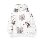 Bigdon Bear print hooded off-shoulder kangaroo pocket space cotton hoodie