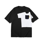 Fun multi-layer monogram printed drop shoulder cotton T-shirt with different materials and colors