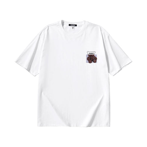 Alphabet Bear print loose sleeved cotton round neck T-shirt