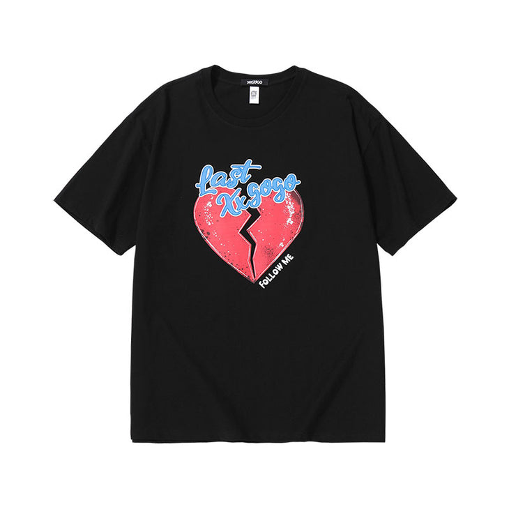 Heartbreak print English letter loose sleeved cotton T-shirt