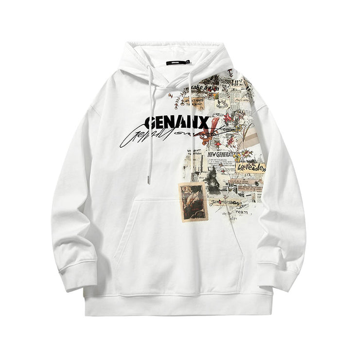 【GENANX2024NEW】Far infrared self-heating constant temperature vintage printed embroidered hooded fleece hoodie