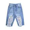 【GENANX2024NEW】Blue ripped straight six-cent jean shorts