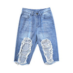 【GENANX2024NEW】Blue ripped straight six-cent jean shorts