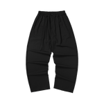 Simple style printed label medium high waist loose straight leg pure black casual pants