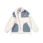 Contrasting color patchwork embroidered logo with rotator sleeve stretch rope hem lamb wool jacket