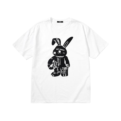 Year of the Rabbit Rabbit alphabet print loose sleeved round neck cotton T-shirt