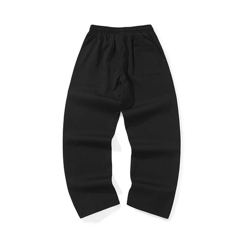 Simple style letter print medium high waist loose straight leg black casual pants