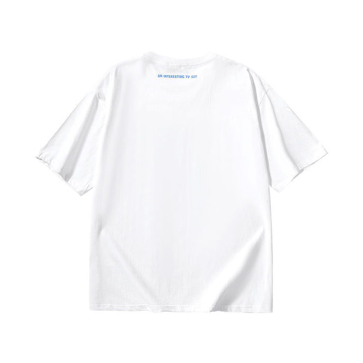 Flame monogram print loose sleeved cotton crewneck T-shirt