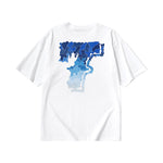 Gradient color irregular Mosaic alphanumeric print cotton T-shirt