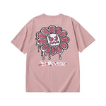 Hand-painted floral graffiti monogram print loose sleeved cotton T-shirt