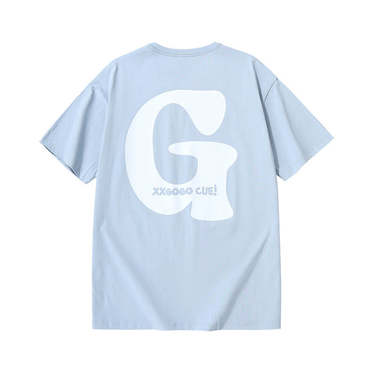 Letter G printed loose sleeved cotton round neck T-shirt