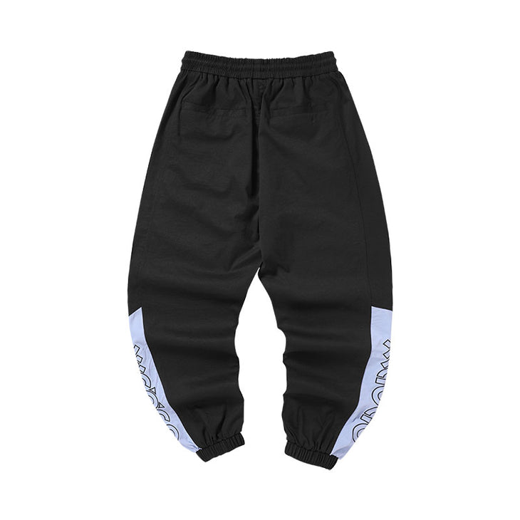 Color contrast patchwork embroidered drawstring pants waistband leg cargo sports pants