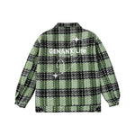 Contrasting plaid monogrammed embroidered medallo-lapel drop cuff padded jacket