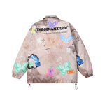 American retro style butterfly print lettering drop shoulder stretch cord cotton jacket