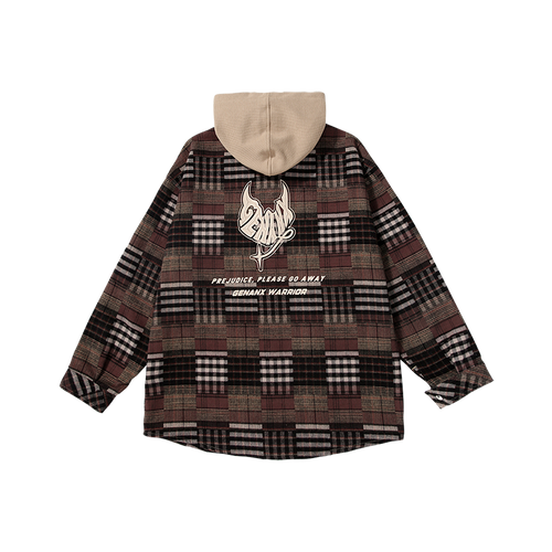 British-inspired plaid print stretch cord detachable cap and shoulder jacket