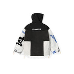 Black and white graffiti embroidered removable cap with shoulder sleeve lamb wool padded jacket