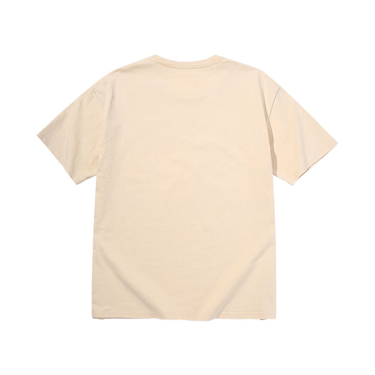 Shark Cat alphabet print loose sleeved cotton round neck T-shirt