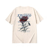 Rose monogram print loose sleeved cotton round neck T-shirt