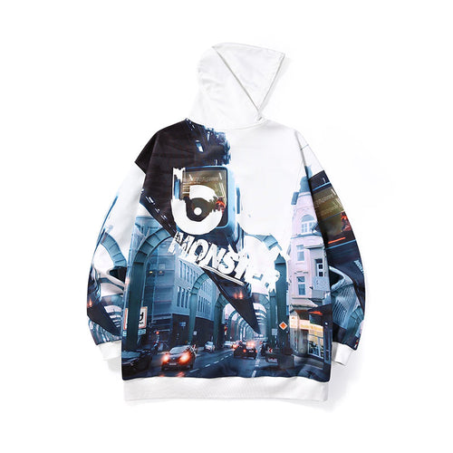 Cyberpunk Skytrain print hooded and sleeved space cotton hoodie