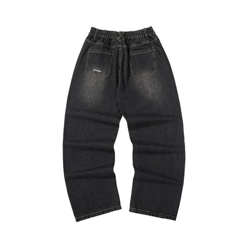 Letter print hole line must be washed white mid-rise black jeans
