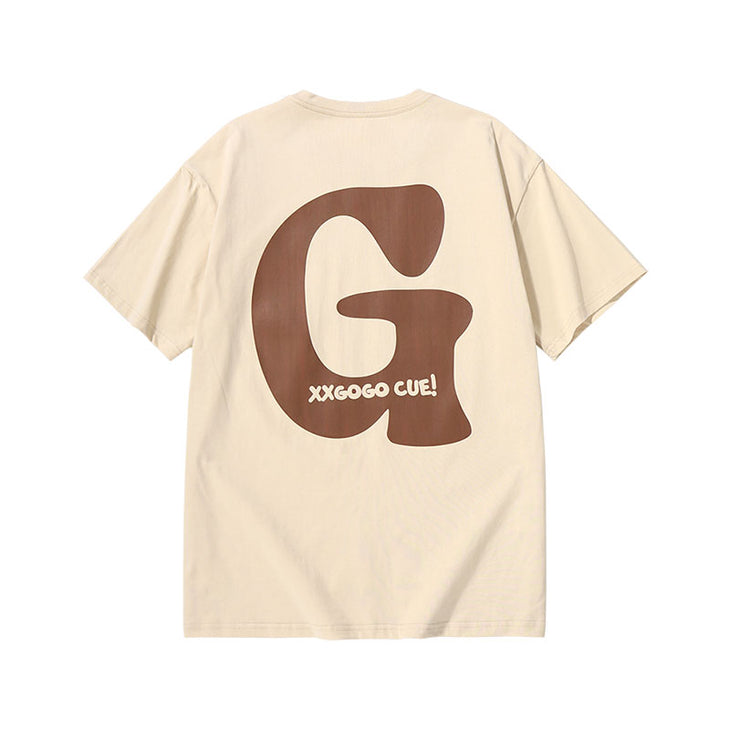 Letter G printed loose sleeved cotton round neck T-shirt