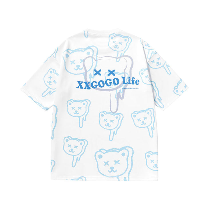 Funny cartoon cat with space cotton loose sleeved T-shirt
