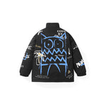 Bigdons hand-painted graffiti printed stand-up collar with rotator sleeves closed sleeves padded jacket