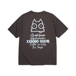 Cartoon Cat English letter print loose sleeved cotton T-shirt