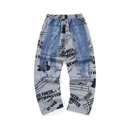 Fun painted letter-printed drawstring waistband loose straight leg casual pants