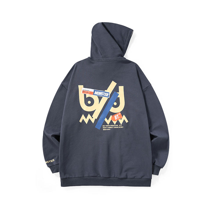 Doodle monogram print hoodie with drawdown cuff ribbed cotton hoodie