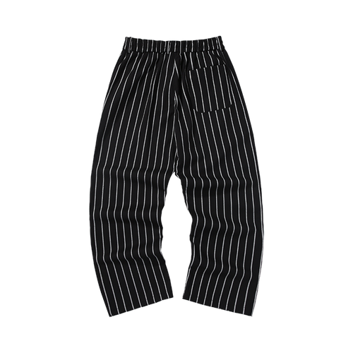 Black and white lettering label narrow check striped cloth loose straight leg casual pants