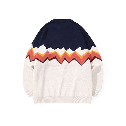 Fade color Cute Big tooth monster jacquard crew-neck sleeved sweater