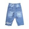 【GENANX2024NEW】Blue ripped straight six-cent jean shorts