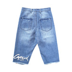 【GENANX2024NEW】Blue ripped straight six-cent jean shorts