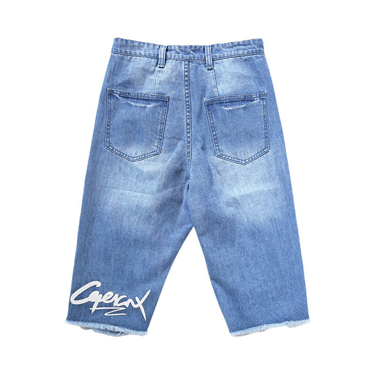 【GENANX2024NEW】Blue ripped straight six-cent jean shorts