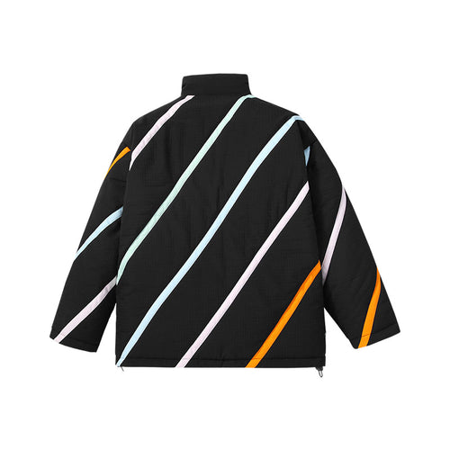 Contrasting color diagonal stripe printed label drop cuff stretch rope hem cotton-padded jacket
