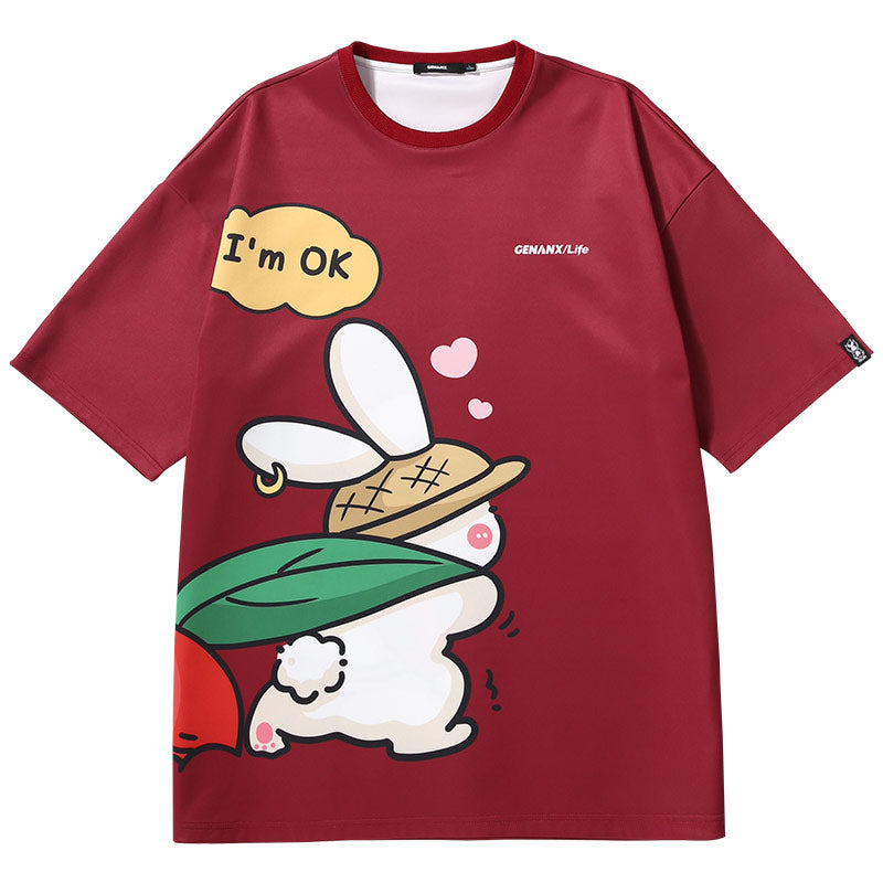 Bunny Print Space Cotton Dropped Sleeve Couple T-Shirt