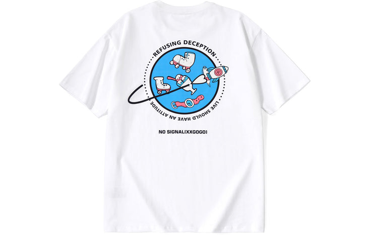 Rocket Fun monogram print round neck loose sleeved cotton T-shirt